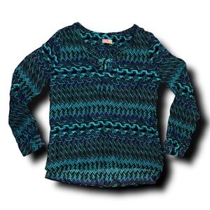 Geometric Blue and Green Blouse with Relaxed Fit